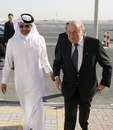 FIFA president Sepp Blatter, right, is welcomed by AFC president Mohammed bin Hammam