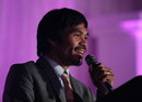 Manny Pacquiao speaks during his 34th birthday party