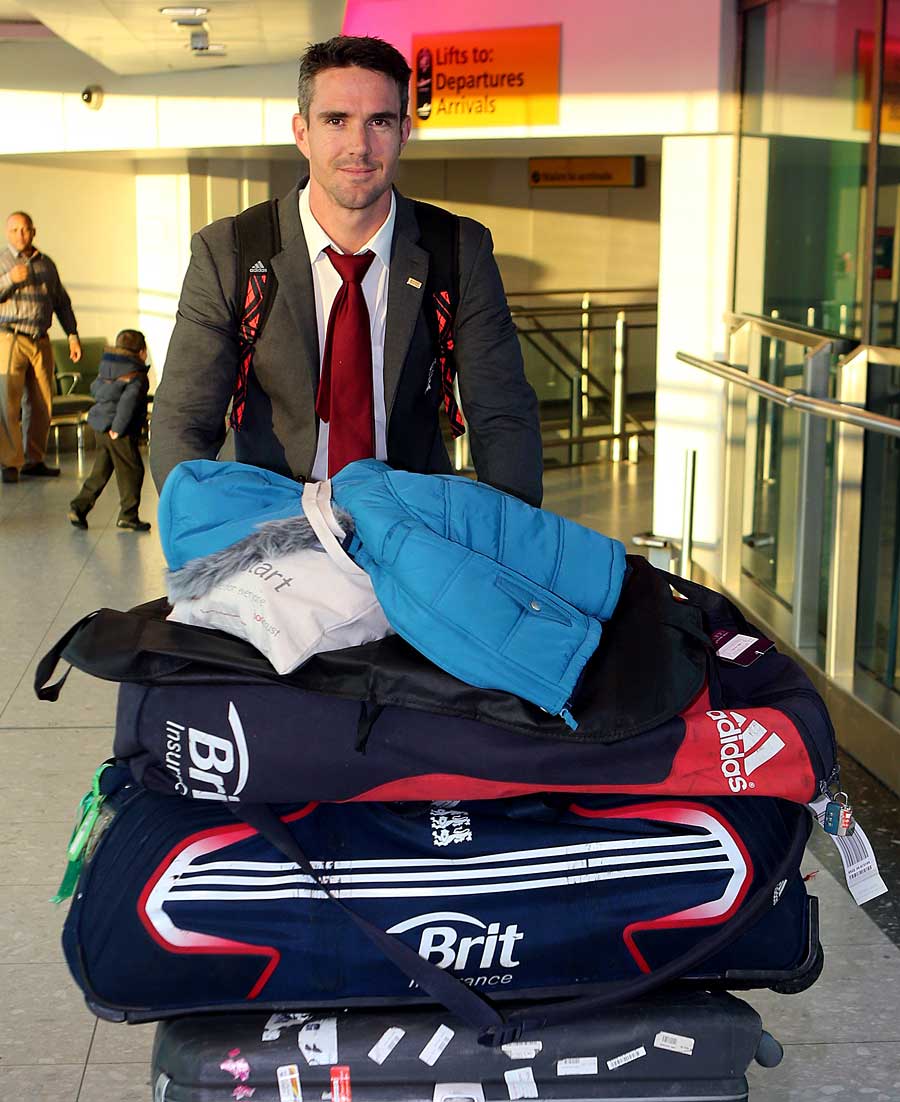 Kevin Pietersen arrives back at Heathrow Airport after England's series win in India