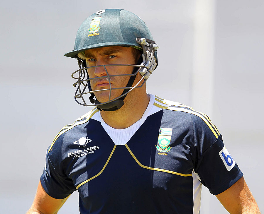 Faf du Plessis takes part in a nets session