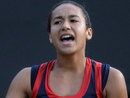 Heather Watson, in Great Britain's colours, shows her frustration