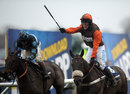 Sam Waley-Cohen celebrates the victory of Long Run in the King George VI Chase