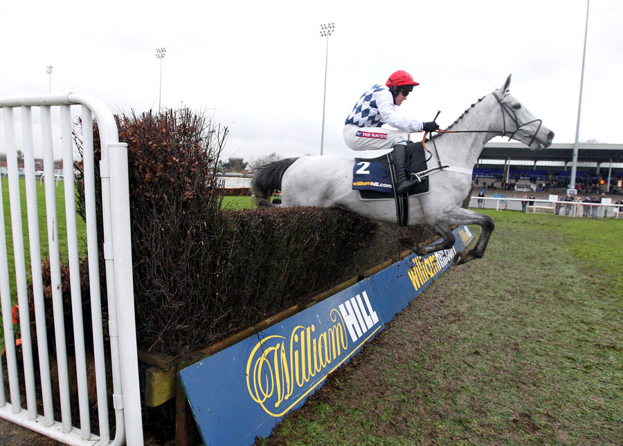 Simonsig, ridden by Barry Geraghty, clears a fence in the Wayward Lad Novices' Chase