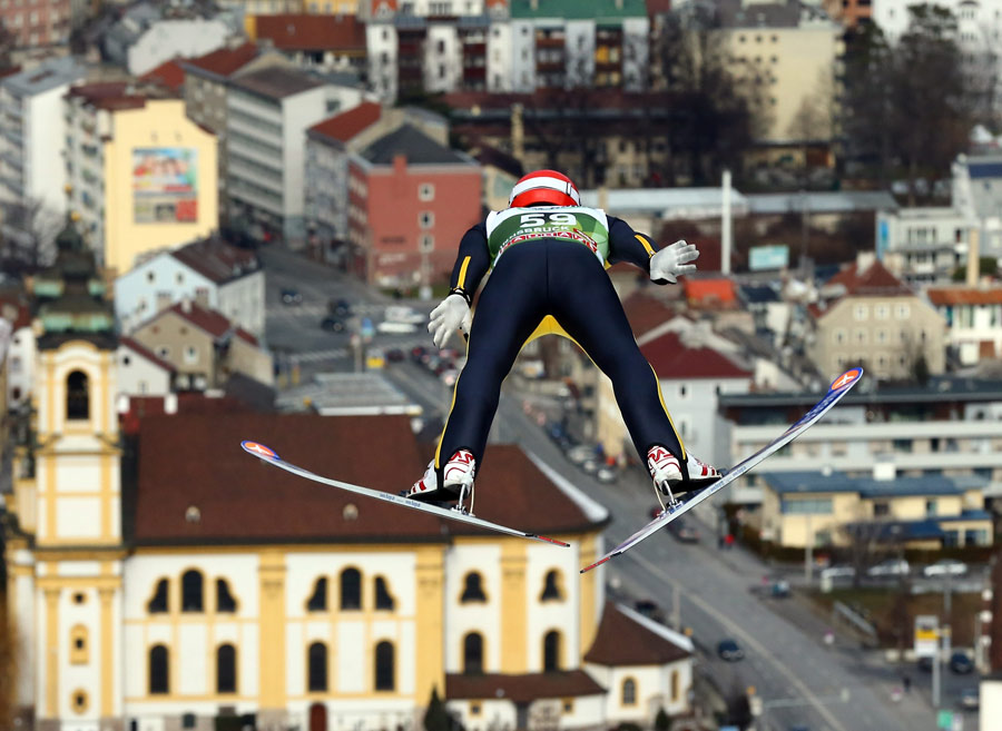 Andreas Wellinger soars out in the 61st Four Hills ski jumping tournament