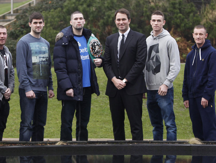 Tony Bellew and Eddie Hearn pose following a press conference