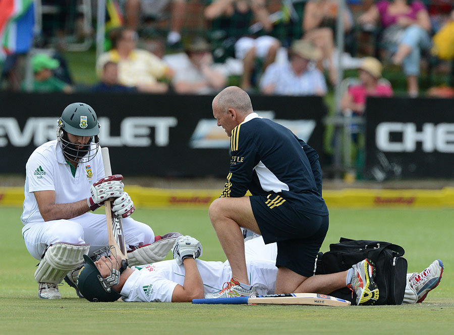 Faf du Plessis took a painful blow on the second morning