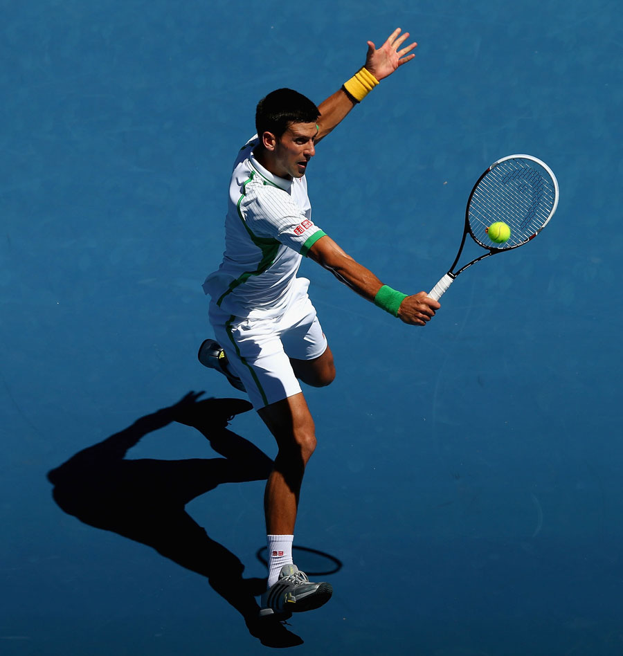 Novak Djokovic sets up for a volley