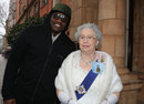 Dereck Chisora poses with a Queen Elizabeth lookalike