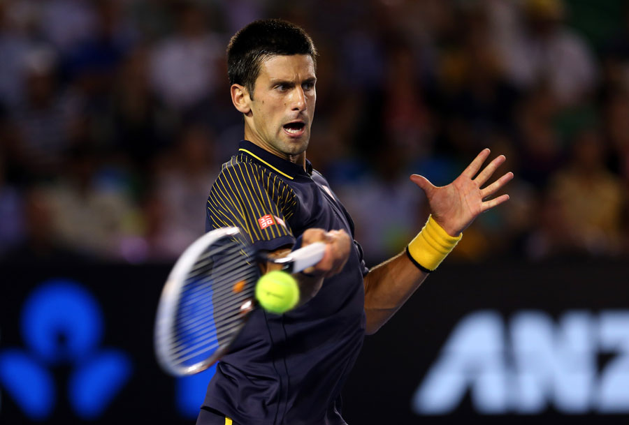Novak Djokovic cracks a forehand