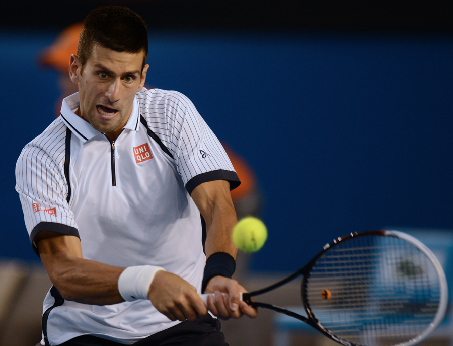 Novak Djokovic tenses up