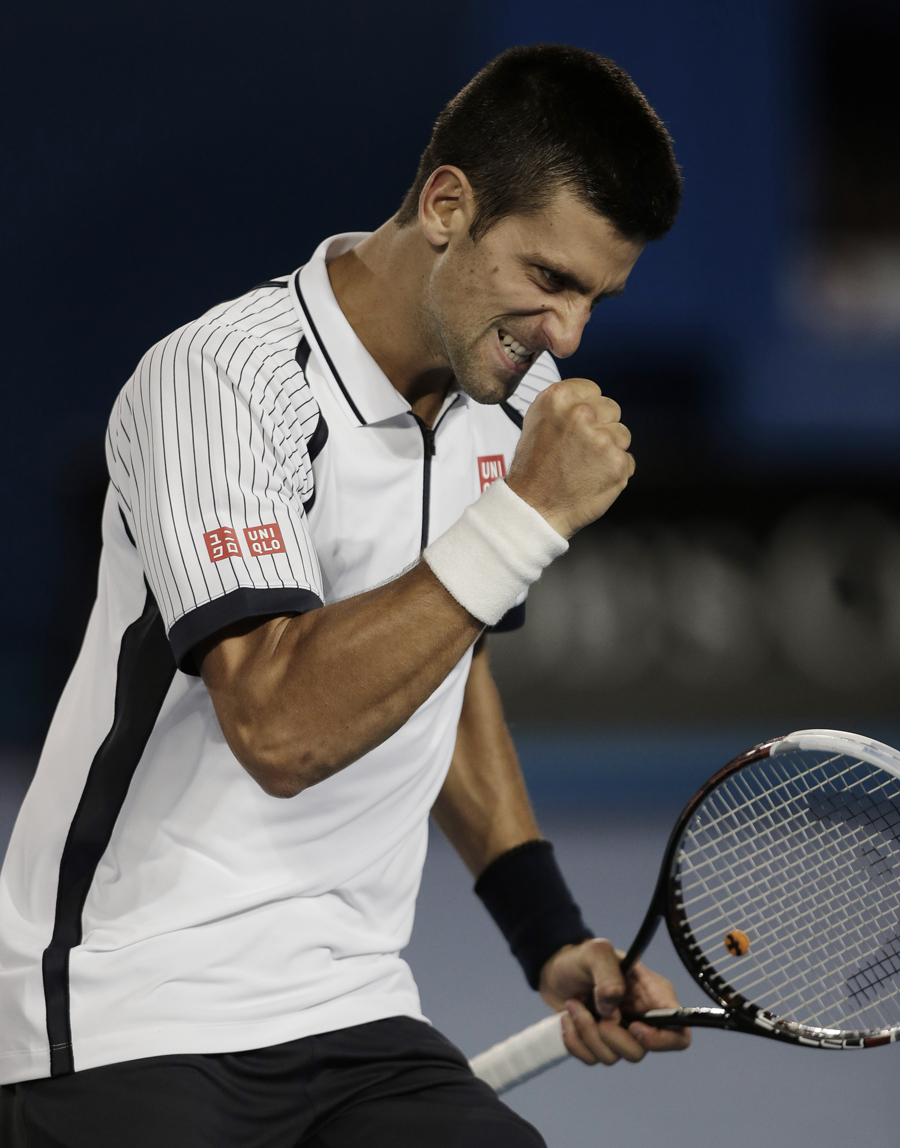 Novak Djokovic celebrates a crucial point
