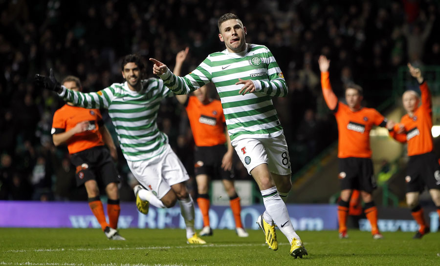 Celtic's Gary Hooper celebrates his goal 