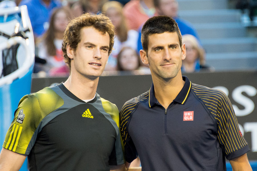 Andy Murray and Novak Djokovic pose for photos before the final
