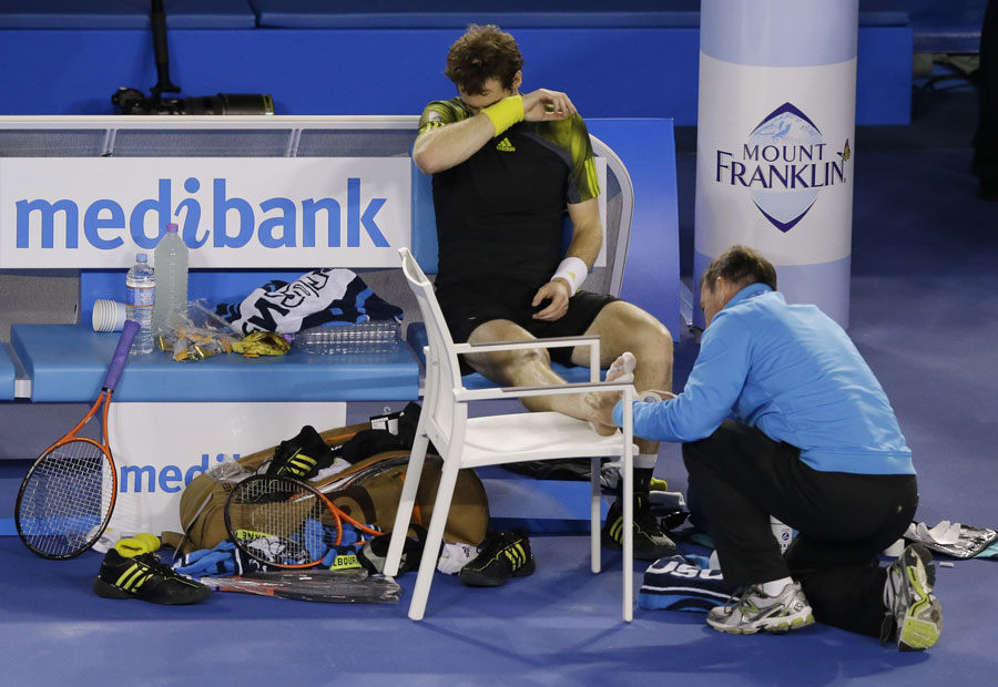 Andy Murray receives treatment for blisters