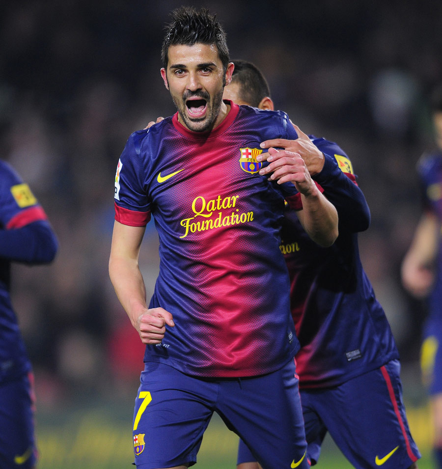 Barcelona's David Villa celebrates after scoring