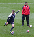 Andy Farrell watches son Owen Farrell practise his kicking