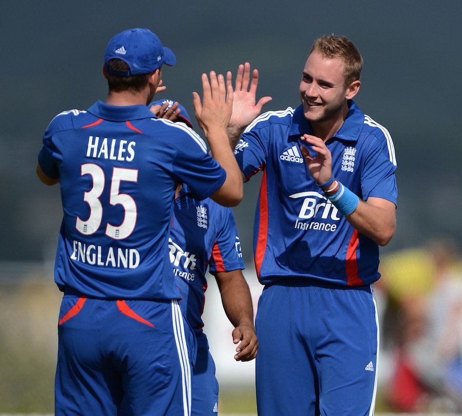 Stuart Broad is congratulated after his hat-trick