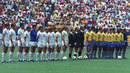 England and Brazil line up for the anthems