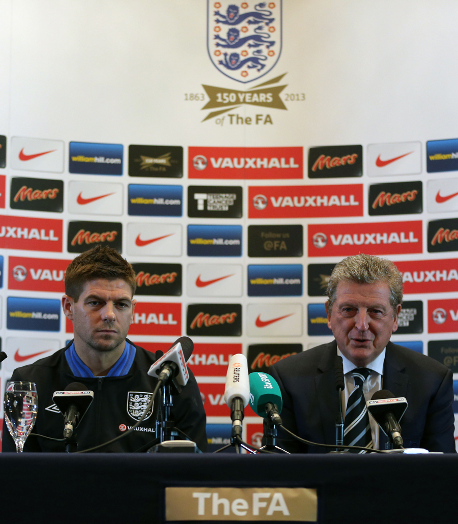 Steven Gerrard and Roy Hodgson meet the media