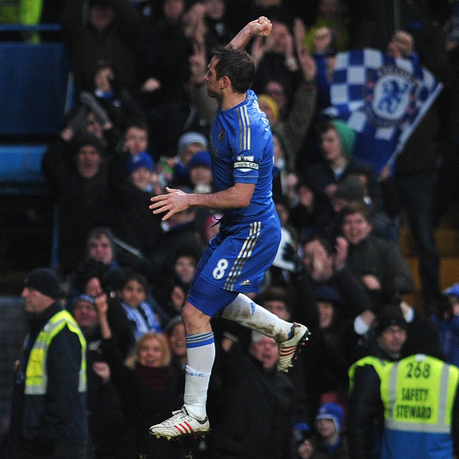 Frank Lampard celebrates after scoring Chelsea's third goal