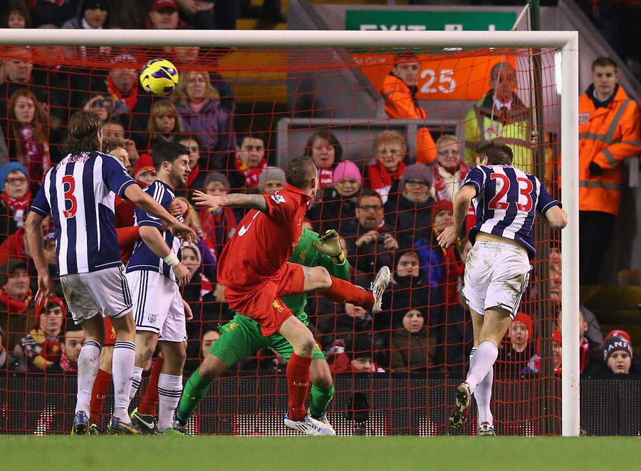 Gareth McAuley heads home the winner for West Brom from a corner