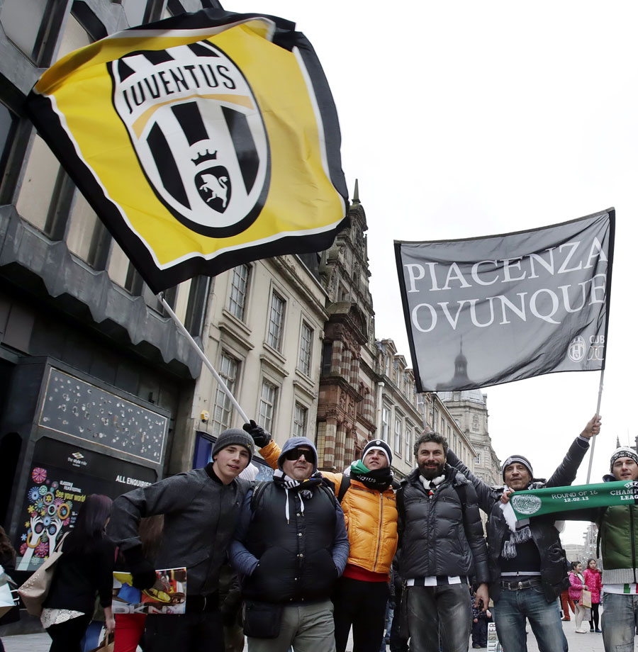 Juventus fans are pictured in Glasgow city centre