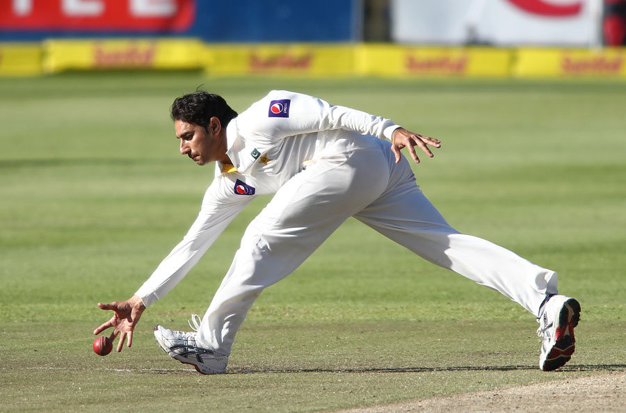 Saeed Ajmal fields the ball during day two