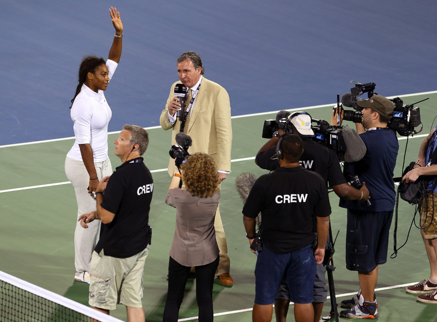 Serena Williams waves to the crowd