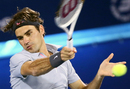 Roger Federer demonstrates his forehand