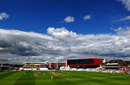 Blue skies greeted the second day of Lancashire's match against Durham at Old Trafford