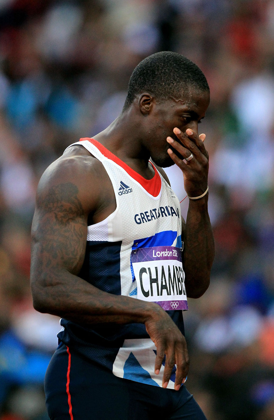 Dwain Chambers reacts with disappointment