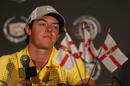 Rory McIlroy speaks with the media
