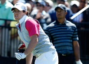 Rory McIlroy watches a drive anxiously
