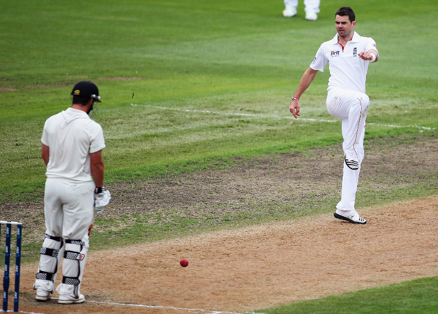 James Anderson boots the ball away in frustration