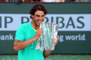 Rafael Nadal with the BNP Paribas Open trophy