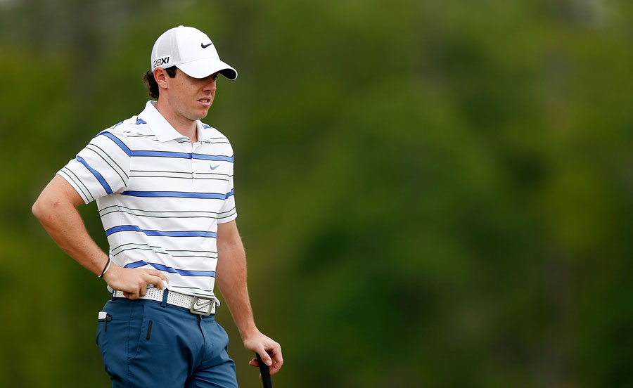 Rory McIlroy looks puzzled on the green