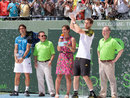 Andy Murray lifts the Sony Open trophy after beating David Ferrer in the final