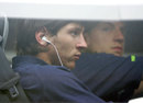Lionel Messi sits on the team bus as Barcelona arrive for the 2006 Champions League final against Arsenal