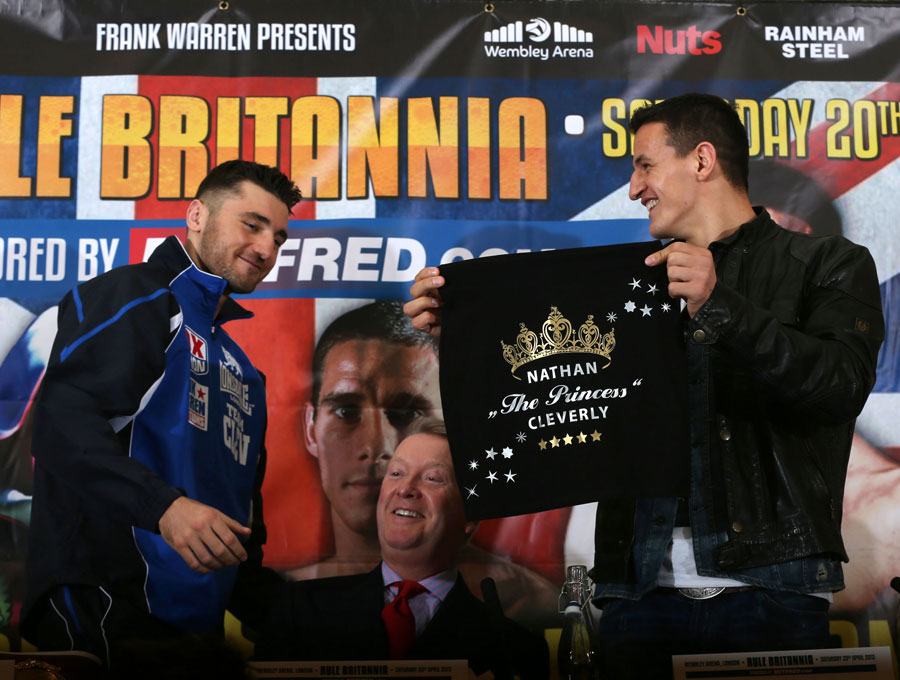 Nathan Cleverly is presented with a skirt by Robin Krasniqi