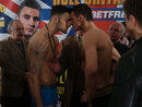 Nathan Cleverly faces Robert Krasniqi during the weigh-in