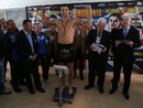 Nathan Cleverly stands on the scales 