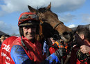 Ruby Walsh poses with Quevega following victory in the World Series Hurdle