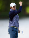 Rory McIlroy reacts after he misses a putt