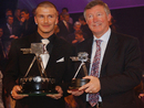David Beckham and Sir Alex Ferguson pose with their awards