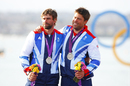 Ian Piercy and Andrew Simpson celebrate their medals