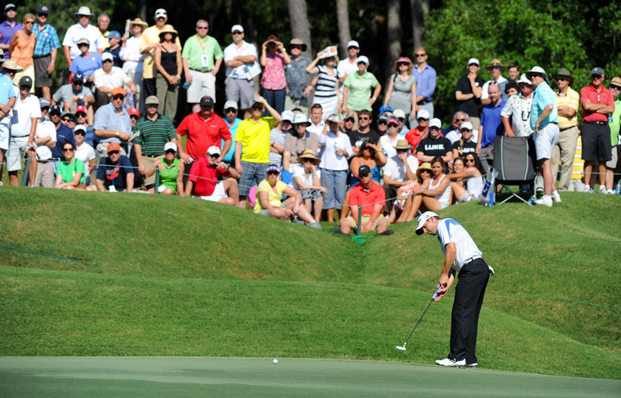 Sergio Garcia putts during the second round of the Players Championship