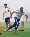 James Anderson and Stuart Broad take part in a training drill