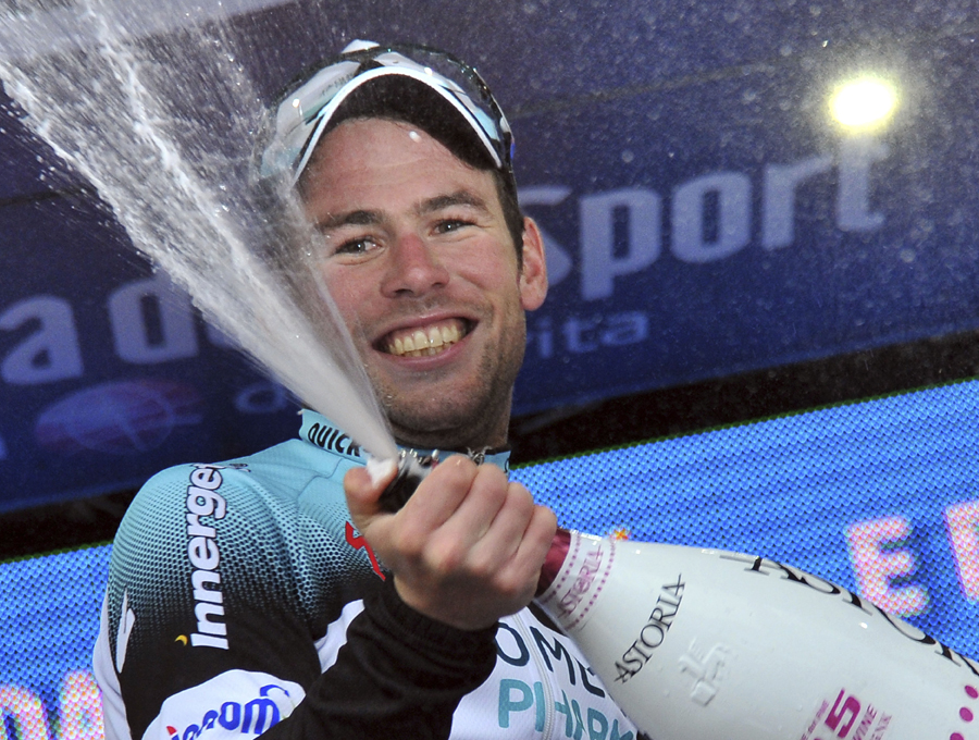 Mark Cavendish celebrates his Stage 12 victory