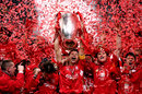 Steven Gerrard lifts the Champions League trophy for Liverpool 