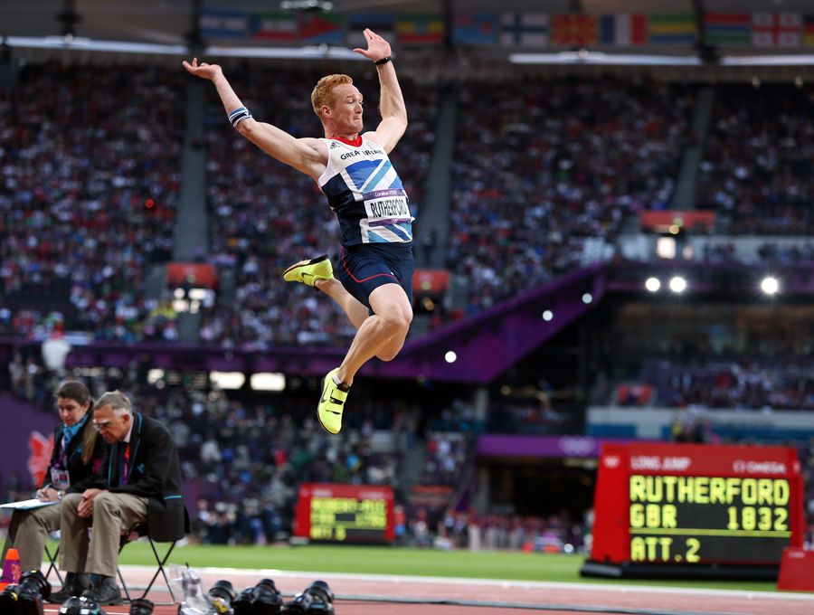 Greg Rutherford in long jump action